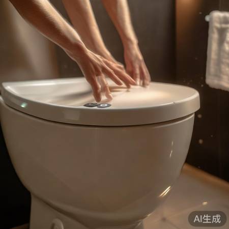 马桶盖关闭，一键冲洗烘干