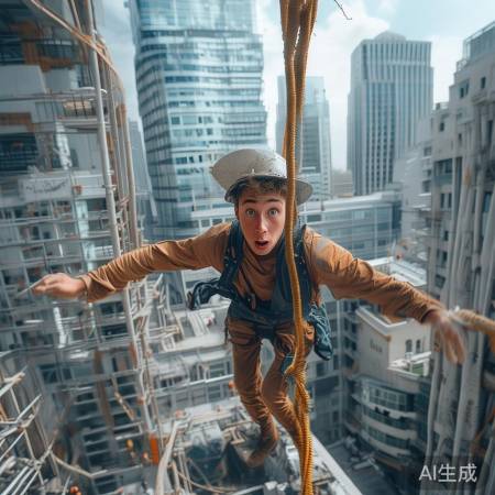 高空作业惊险剪绳