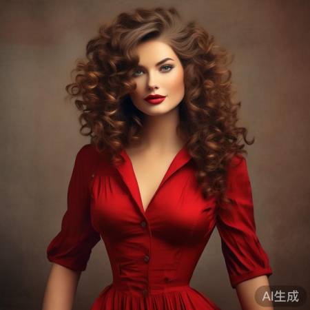 绝美复古卷发，红裙优雅迷人